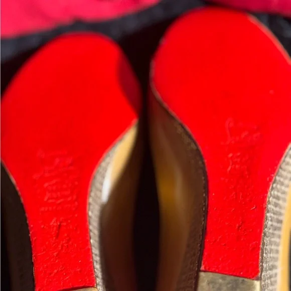 Christian Louboutin Tan Leather Wedge Espadrilles Red Bottom PeepToe Heels EU40 - Picture 10 of 13